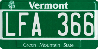 VT license plate LFA366