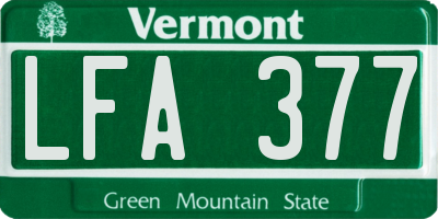 VT license plate LFA377