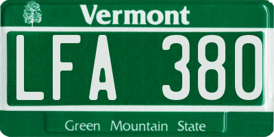 VT license plate LFA380