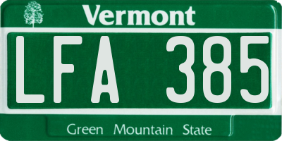 VT license plate LFA385