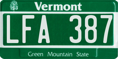 VT license plate LFA387