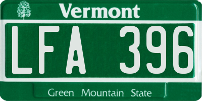 VT license plate LFA396
