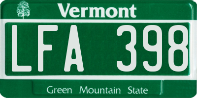 VT license plate LFA398