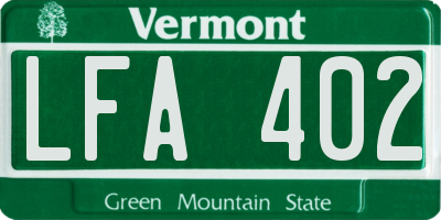 VT license plate LFA402