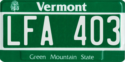 VT license plate LFA403