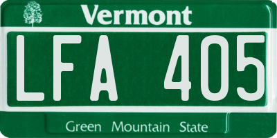 VT license plate LFA405