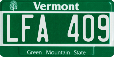 VT license plate LFA409