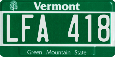 VT license plate LFA418