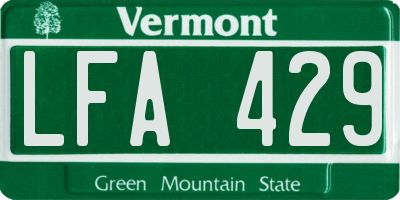 VT license plate LFA429