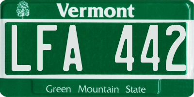 VT license plate LFA442