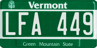 VT license plate LFA449