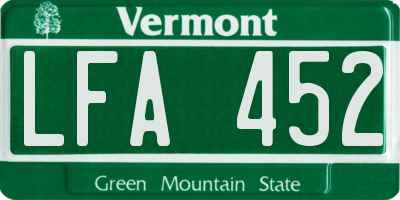 VT license plate LFA452