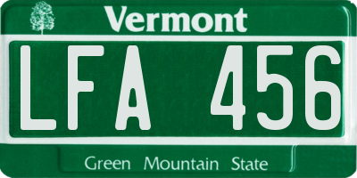 VT license plate LFA456