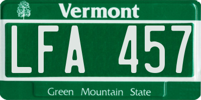 VT license plate LFA457