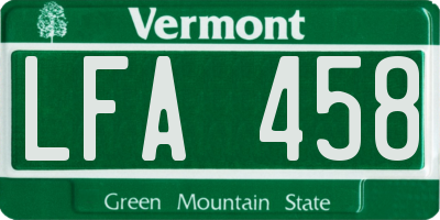 VT license plate LFA458