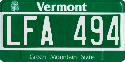 VT license plate LFA494