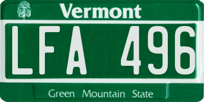 VT license plate LFA496