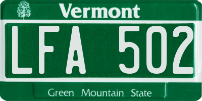 VT license plate LFA502