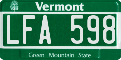 VT license plate LFA598