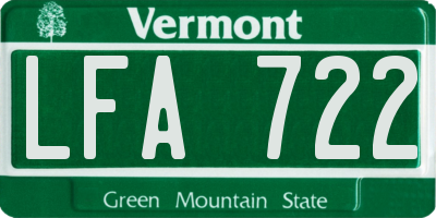 VT license plate LFA722