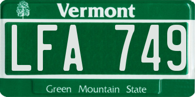 VT license plate LFA749