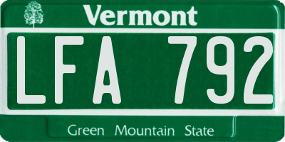 VT license plate LFA792