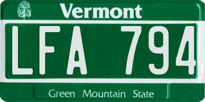 VT license plate LFA794