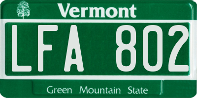 VT license plate LFA802