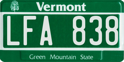 VT license plate LFA838