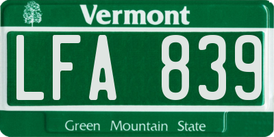 VT license plate LFA839