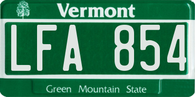 VT license plate LFA854