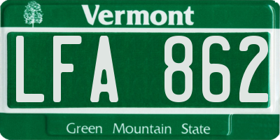 VT license plate LFA862