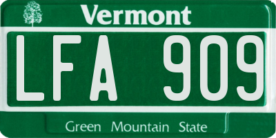 VT license plate LFA909