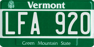 VT license plate LFA920