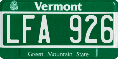 VT license plate LFA926