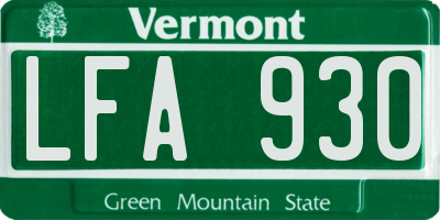 VT license plate LFA930