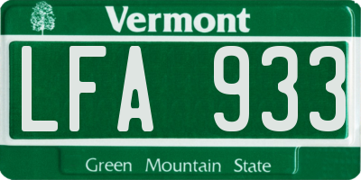 VT license plate LFA933
