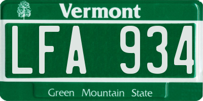 VT license plate LFA934