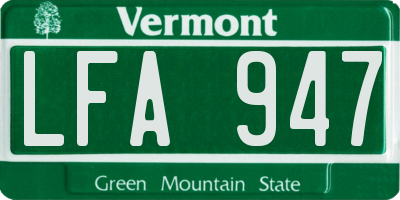 VT license plate LFA947