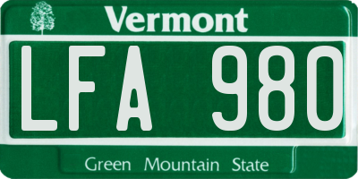 VT license plate LFA980