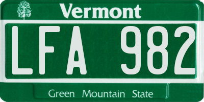VT license plate LFA982