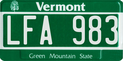 VT license plate LFA983