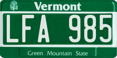 VT license plate LFA985