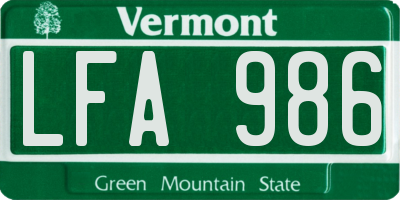 VT license plate LFA986