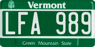 VT license plate LFA989