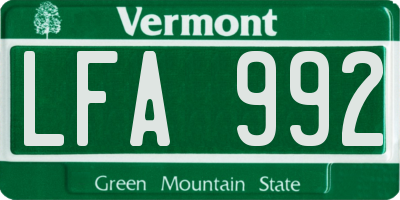 VT license plate LFA992
