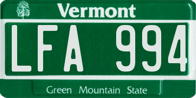 VT license plate LFA994