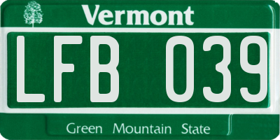 VT license plate LFB039