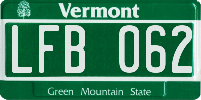 VT license plate LFB062