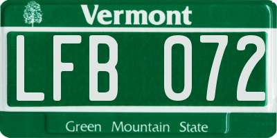 VT license plate LFB072